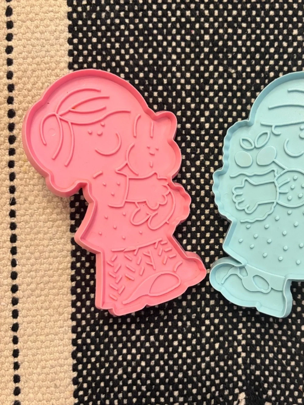 Vintage Hallmark Easter Cookie Cutters Pair 1970s Plastic Pink Blue Girl Egg